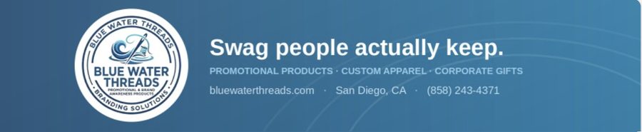 Custom LinkedIn banner art designed for Blue Water Threads